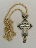 Крест иерейский с покрытием под золото с зелеными камнями